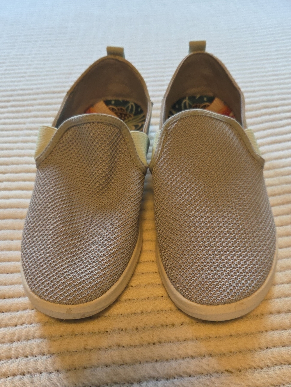 OluKai Slip-On Mesh Sneakers in Light Gray and Cream